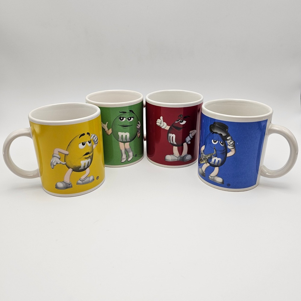 Set of 4 M M Ceramic M M Character Mugs Blue Green Red Yellow